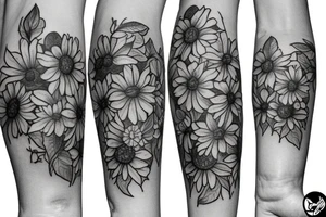 Blue hydrangeas and Sunflowers tattoo idea