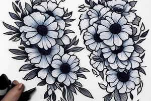Blue hydrangeas and Sunflowers tattoo idea
