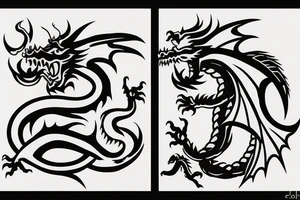 the dragon defends itself with fire from the peasants with a pitchfork tattoo idea