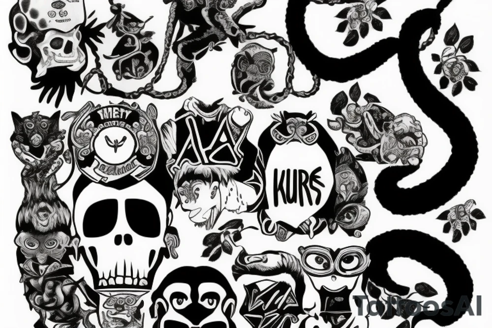 Monkey with name Kurt tattoo idea