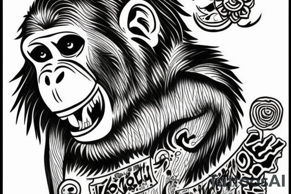 Monkey with word Kurt tattoo idea