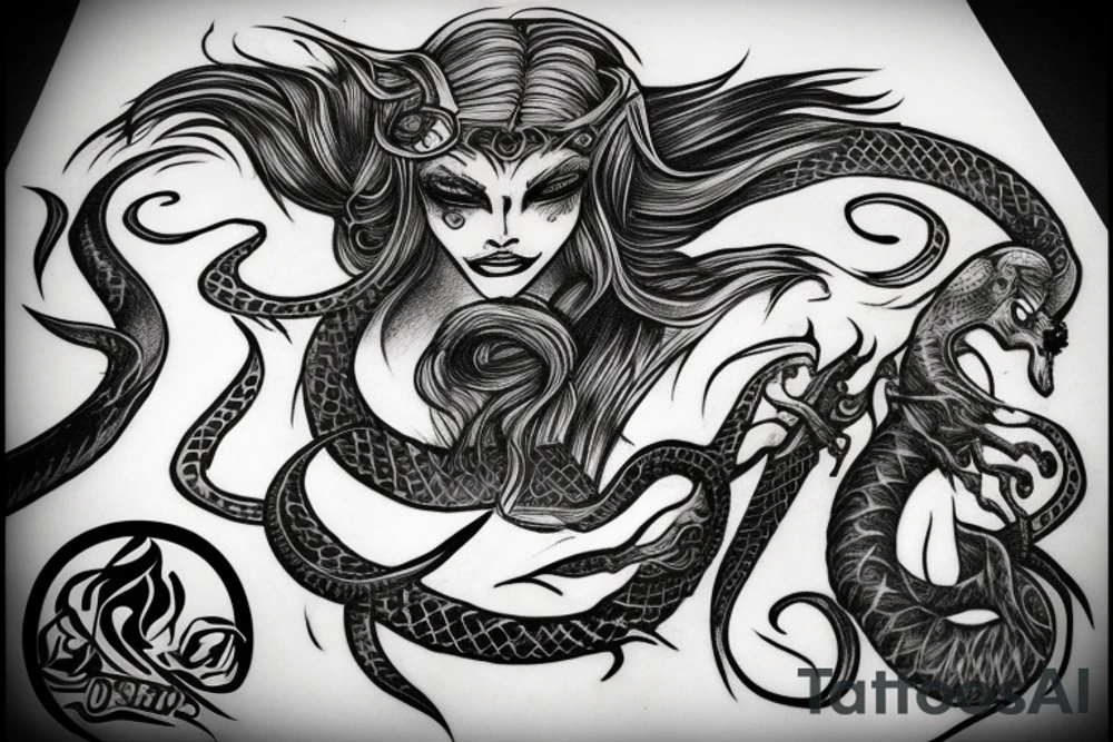 Tattoo of the vampire carmilla with a serpent tattoo idea