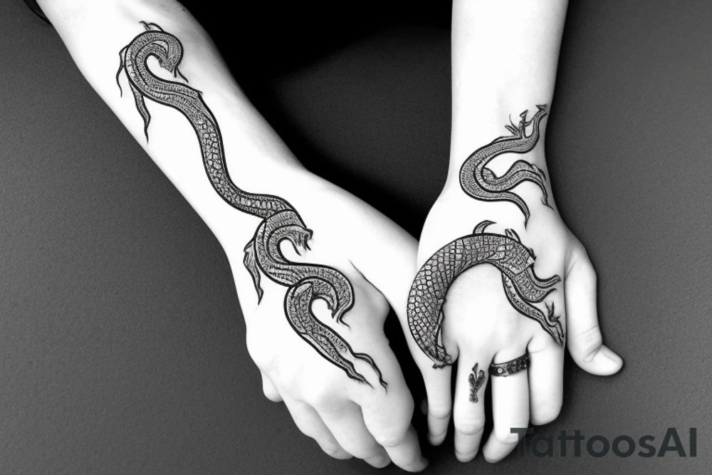 Serpent wrapped around a female hand tattoo idea