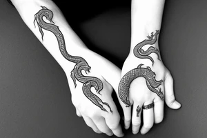 Serpent wrapped around a female hand tattoo idea