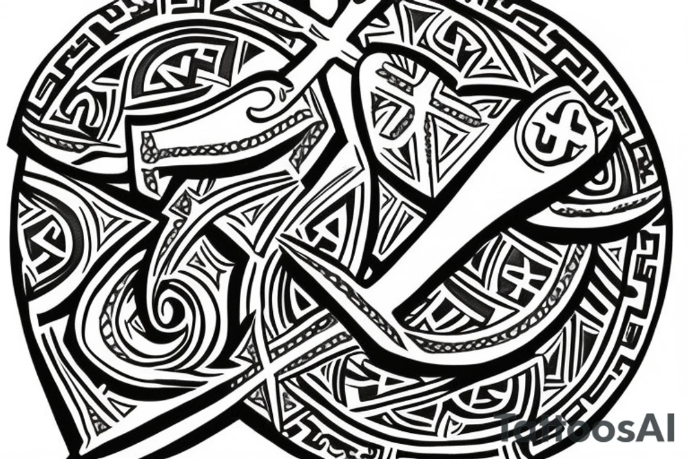 greek themed chest piece with cross on left side, incorporating ancient greek tattoo idea