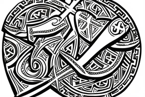 greek themed chest piece with cross on left side, incorporating ancient greek tattoo idea