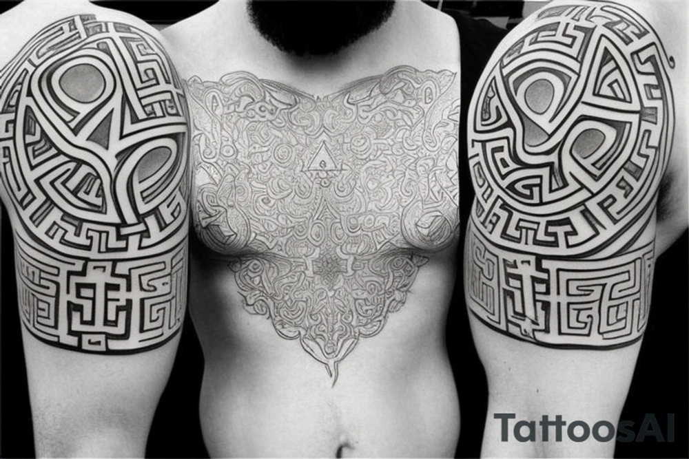 anchient greek themed chest piece tattoo idea