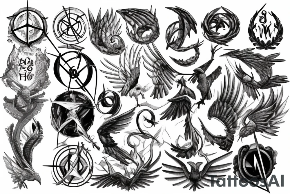 Symbols coming out of a book, name of the wind, hunger games, Harry Potter, mistborn, lightbringer tattoo idea