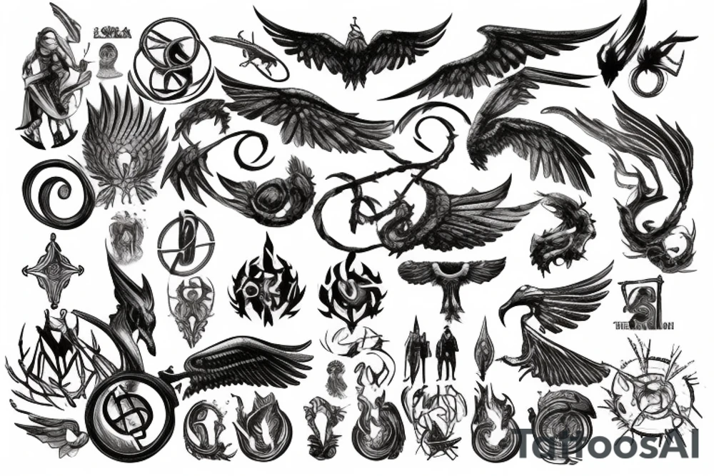 Symbols coming out of a book, name of the wind, hunger games, Harry Potter, mistborn, lightbringer tattoo idea