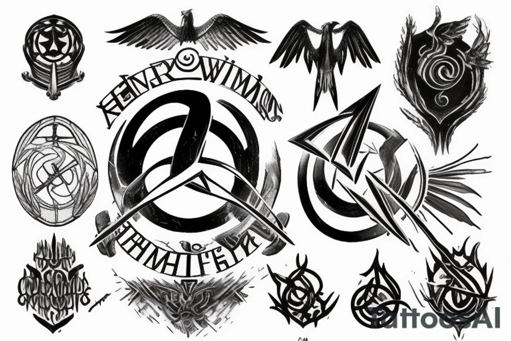 Symbols coming out of a book, name of the wind, hunger games, Harry Potter, mistborn, lightbringer tattoo idea