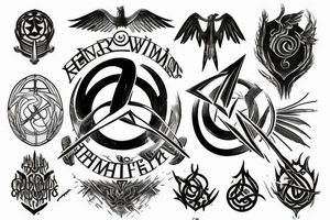 Symbols coming out of a book, name of the wind, hunger games, Harry Potter, mistborn, lightbringer tattoo idea