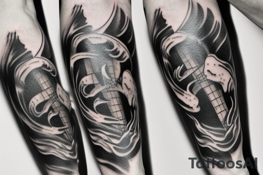 fear god on forearm with clouds and cross with light beams tattoo idea