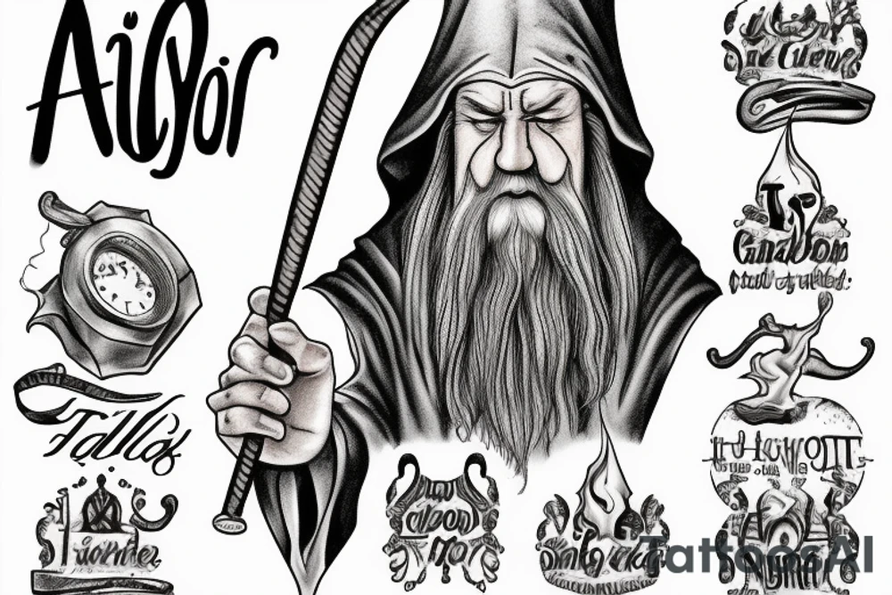 Gandalf smoking an letters in the smoke "All we have to decide is what to do with the time that is given us" tattoo idea
