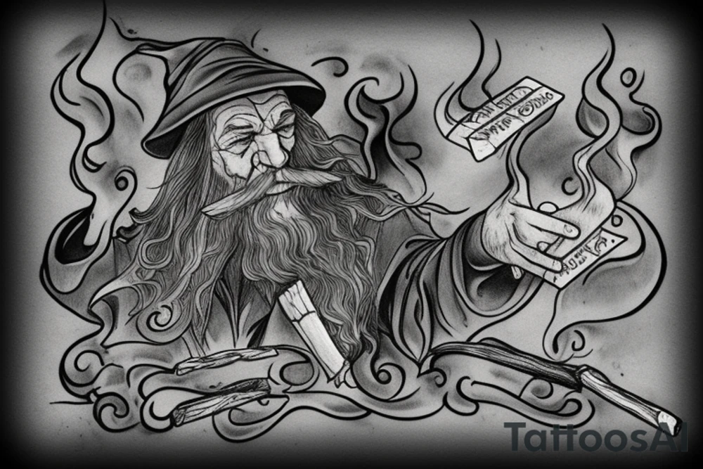 Gandalf smoking an letters in the smoke "All we have to decide is what to do with the time that is given us" tattoo idea