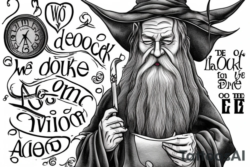 Gandalf smoking an letters in the smoke "All we have to decide is what to do with the time that is given us" tattoo idea