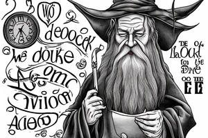 Gandalf smoking an letters in the smoke "All we have to decide is what to do with the time that is given us" tattoo idea