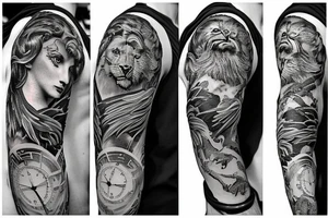 Greek God with a clock and a lion and a harpy eagle tattoo idea