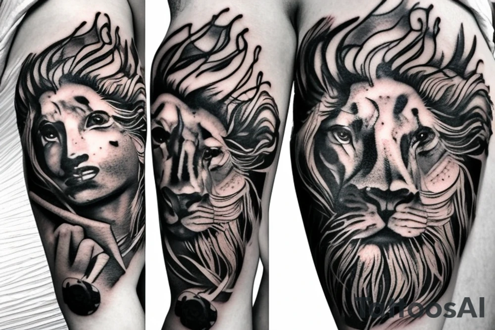 Greek God with a clock and a lion and a harpy eagle tattoo idea