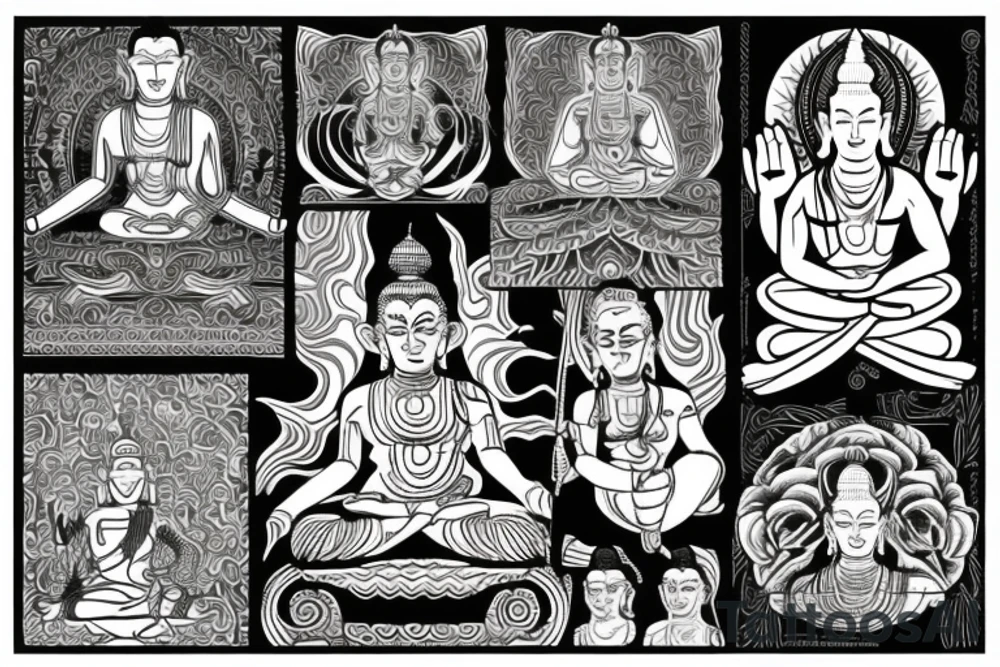 half shiva half buddha sitting tattoo idea