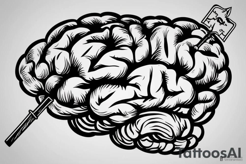 Brain with sword going through it tattoo idea