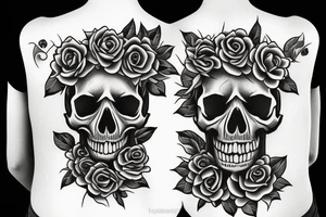 skull on fire with roses tattoo idea