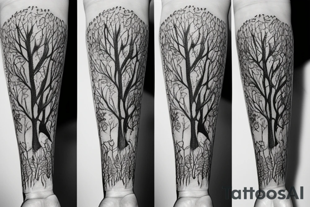 Magic realism forest tattoo idea
