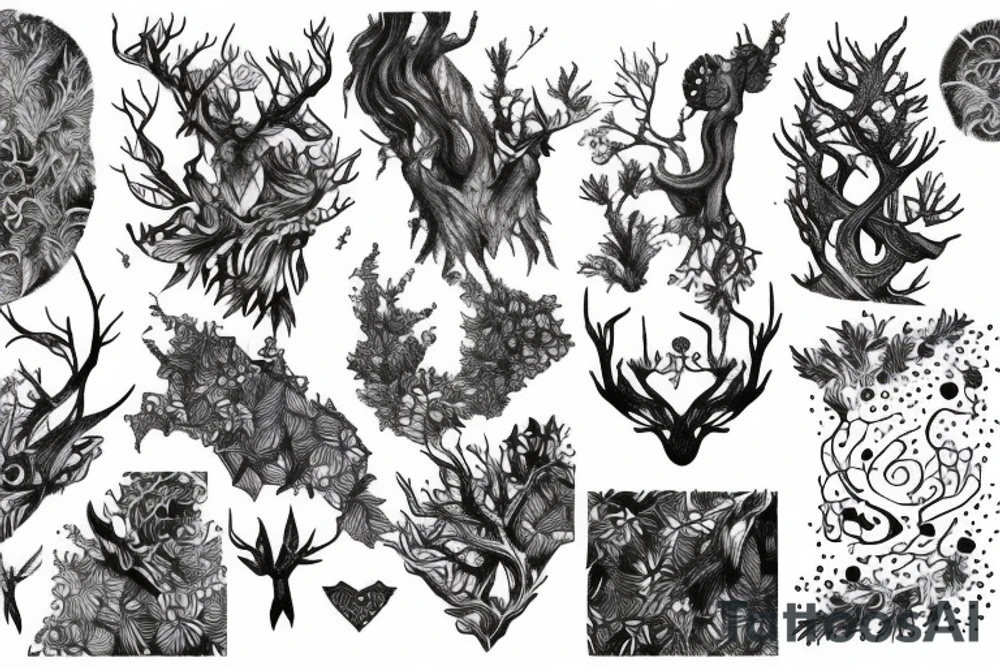 Magic realism forest tattoo idea