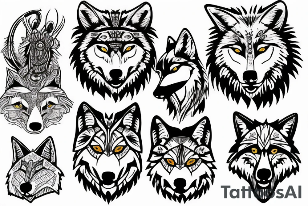 Ramund song and wolf nordic ornament mixed bh double exposure tattoo idea