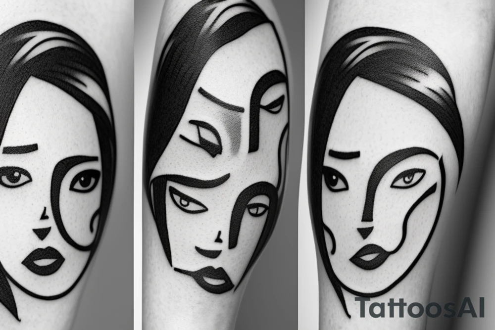Two side of faces, happy and sad tattoo idea