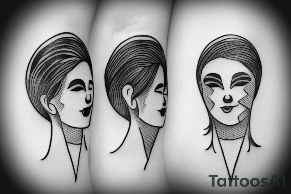 Two side of faces, happy and sad tattoo idea