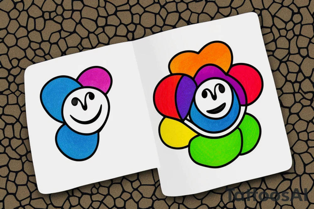 A smiley face Rainbow flower growing out of a tree tattoo idea