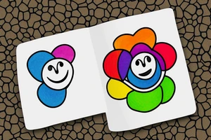 A smiley face Rainbow flower growing out of a tree tattoo idea