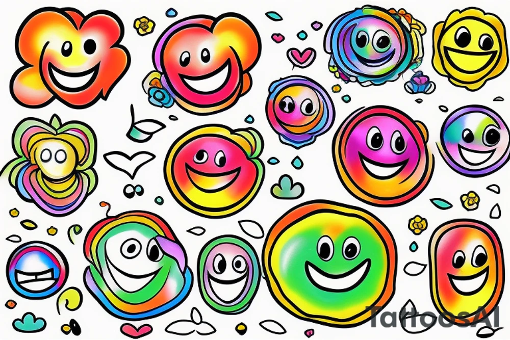 A smiley face Rainbow flower growing out of a tree tattoo idea