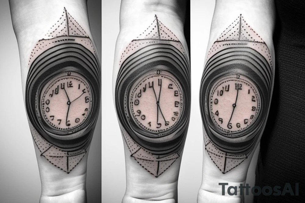 Woman going on the lifetime in the space, with clock in hand tattoo idea