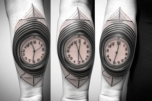 Woman going on the lifetime in the space, with clock in hand tattoo idea
