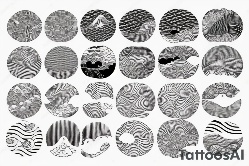 waves, japan, ornaments, geometry, pattern, black white tattoo idea