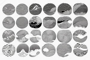 waves, japan, ornaments, geometry, pattern, black white tattoo idea