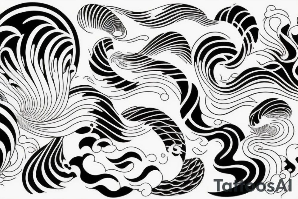 waves, japan,, geometry, black white tattoo idea