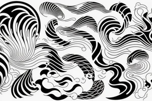 waves, japan,, geometry, black white tattoo idea