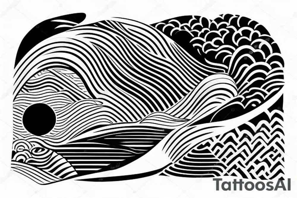 waves, japan,, geometry, black white tattoo idea