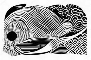 waves, japan,, geometry, black white tattoo idea