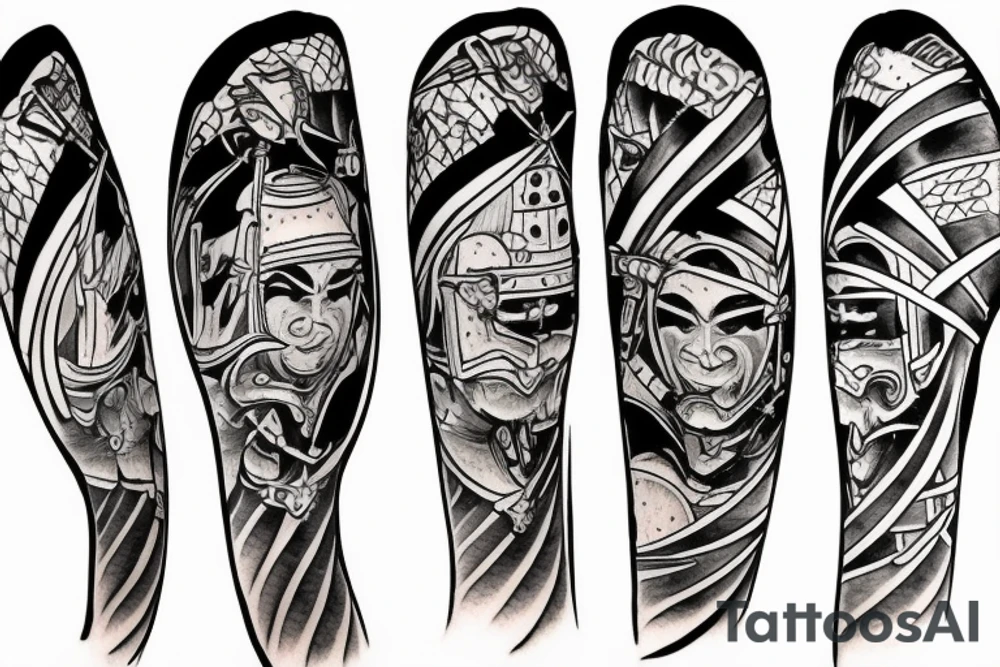 a samurai walking in a medieval city tattoo idea