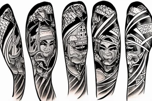 a samurai walking in a medieval city tattoo idea