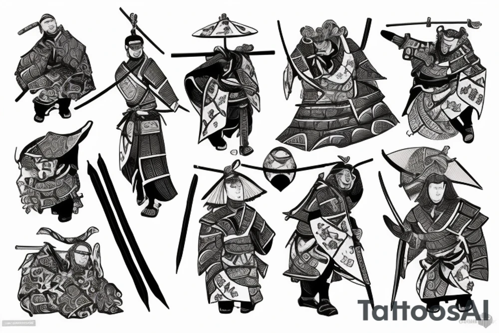 a samurai walking in a medieval city tattoo idea
