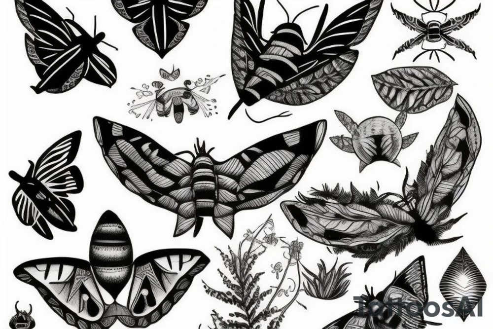 ferns and moth tattoo idea