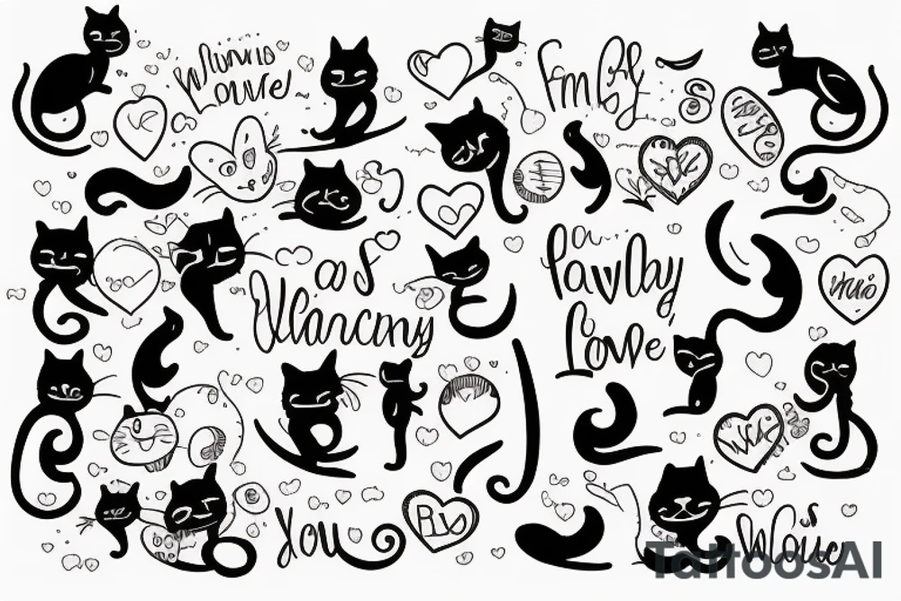 family, two cats, two children and a loving wife, combine the whole world and all-embracing love for your family into one drawing tattoo idea