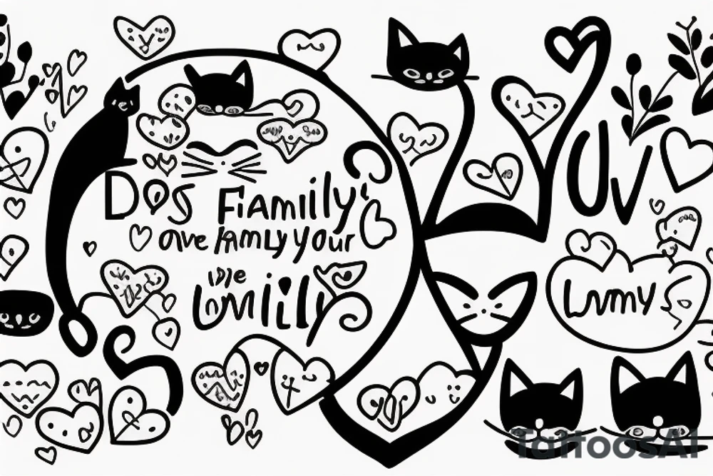 family, two cats, two children and a loving wife, combine the whole world and all-embracing love for your family into one drawing tattoo idea