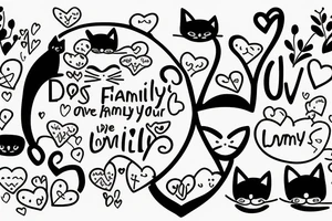 family, two cats, two children and a loving wife, combine the whole world and all-embracing love for your family into one drawing tattoo idea