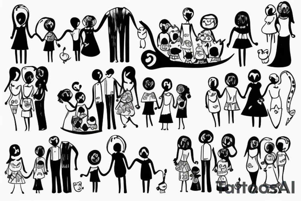 family, two cats, two children and a loving wife, combine the whole world and all-embracing love for your family into one drawing tattoo idea