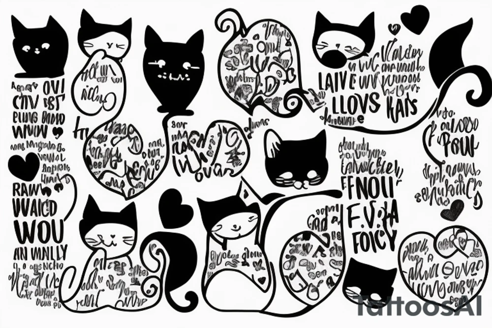family, two cats, two children and a loving wife, combine the whole world and all-embracing love for your family into one drawing tattoo idea